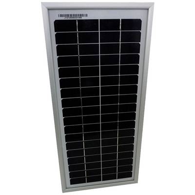 Pannello solare allungato con celle solari blu scuro e cornice argentata. In alto è presente un adesivo con codice a barre.