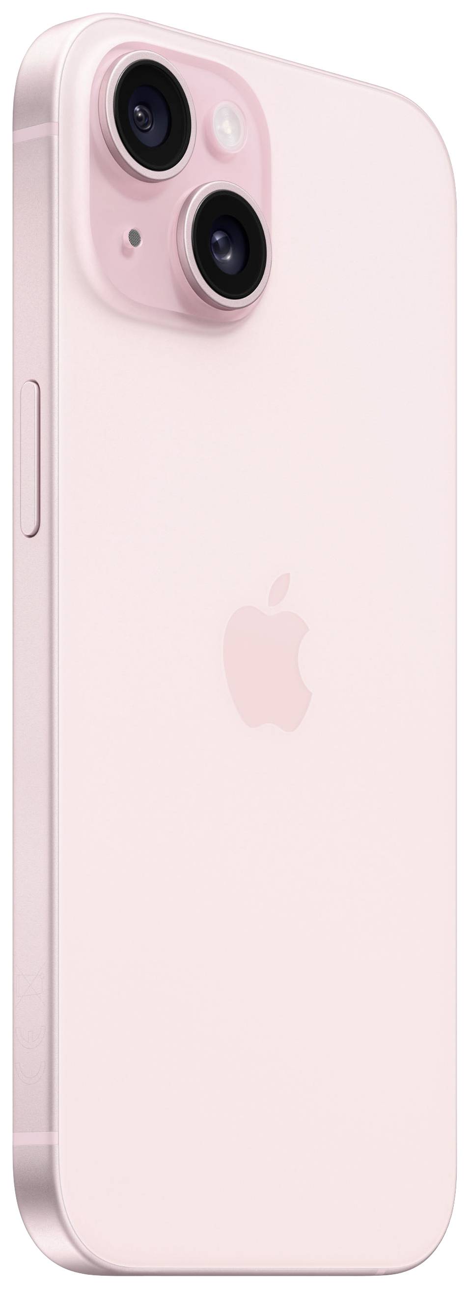 Un iPhone rosa con il logo di una mela morsicata. Sul retro ci sono due fotocamere e un flash.