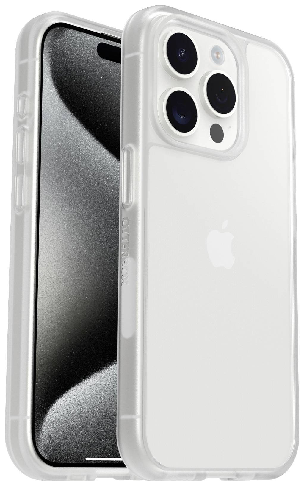 Custodia trasparente con tre obiettivi fotografici mostra l'iPhone Apple.
