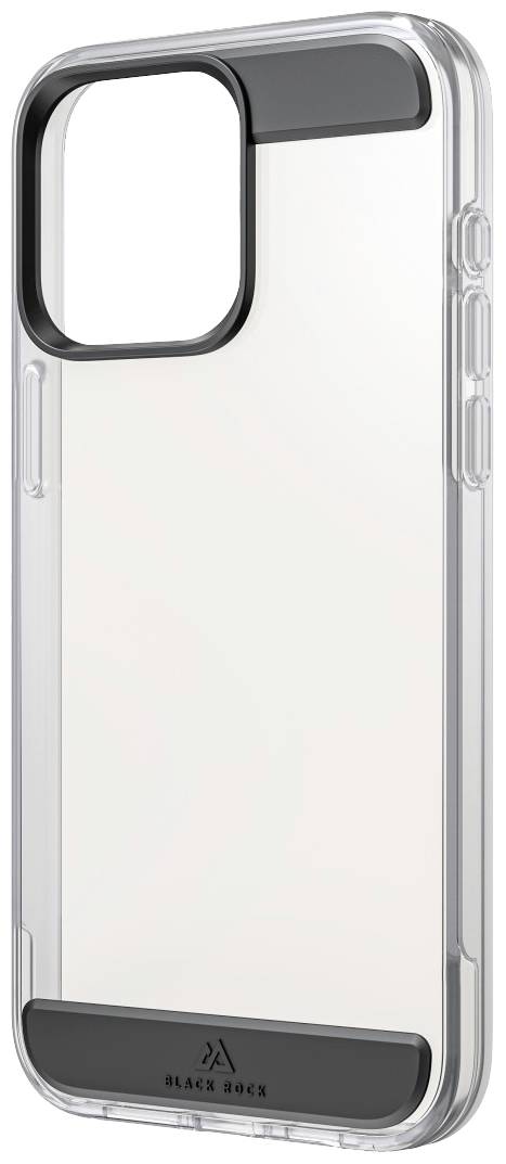 Cover per smartphone trasparente con dettagli neri, offre protezione e chiarezza. Adatto a tutti gli smartphone, design essenziale.