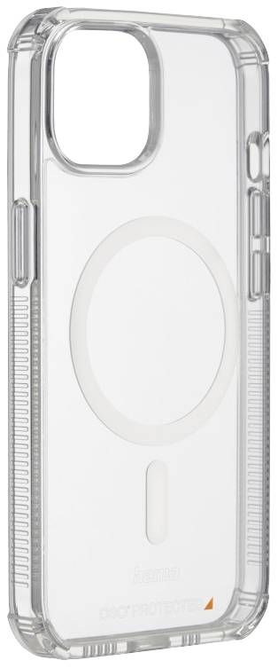 Cover trasparente per smartphone con design circolare sul retro, offre protezione e un look elegante.