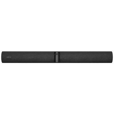 Una soundbar nera, rettangolare, con il marchio 'Jabra' nell'angolo sinistro. È snella e dal design moderno.