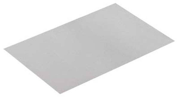 Un foglio di carta rettangolare grigio su sfondo bianco.