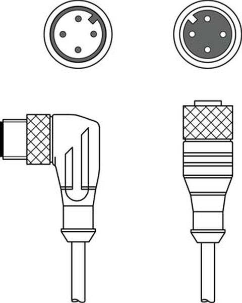 L'immagine mostra due tipi di connessioni cavi con forme di connettori diverse. A sinistra un connettore ad angolo retto, a destra un connettore dritto.