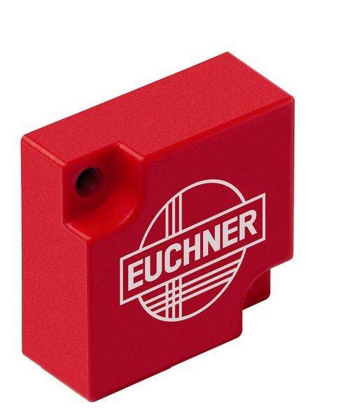 Componente di sicurezza rosso e quadrato con il logo e la scritta 'EUCHNER'. Utilizzato principalmente in applicazioni industriali.