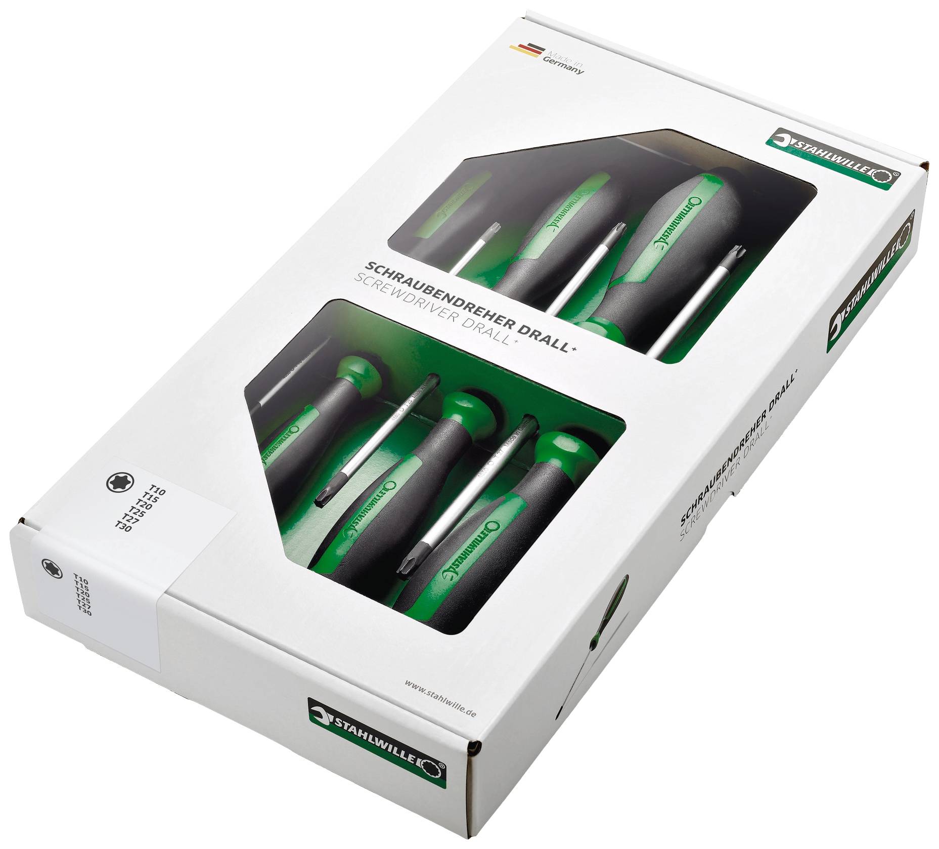 Un set di cacciaviti verdi in una confezione, con la scritta 'Cacciaviti Drall'.