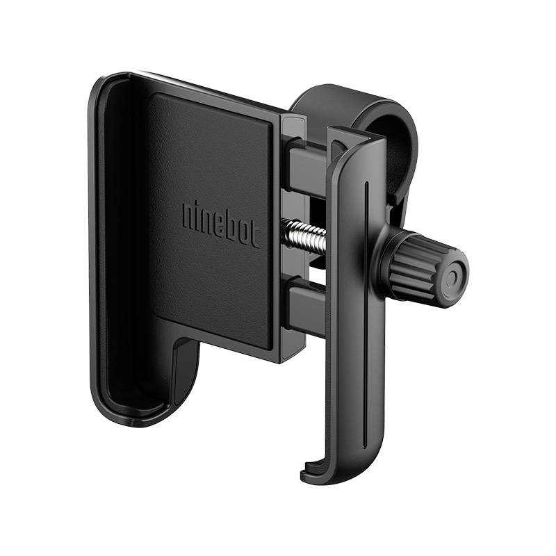 Supporto nero per smartphone per bicicletta con meccanismo a vite per il fissaggio al manubrio.