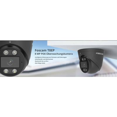 Telecamera di sorveglianza Foscam T8EP da 8 MP con POE montata a soffitto, idonea per il rilevamento di persone e veicoli con audio bidirezionale.