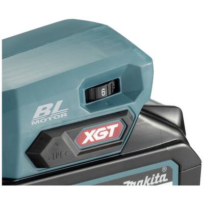 Un dettaglio di un utensile a batteria, mostra un'unità verde con la scritta 'BL MOTOR' e 'XGT', e un selettore posizionato su '6'.