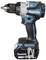 Trapano avvitatore a batteria in nero e blu con batteria agli ioni di litio da 18V e motore brushless, idoneo per progetti fai-da-te.
