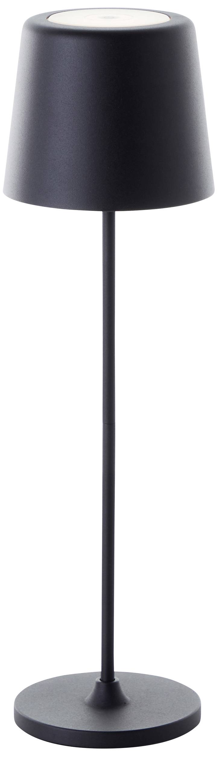 Lampada da terra nera con base sottile ed alta e paralume conico, adatta per interni moderni.