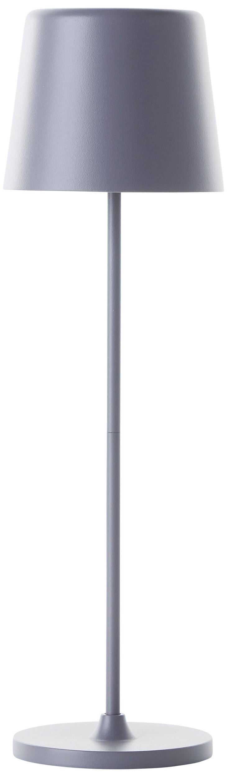 Lampada da terra grigia dal design semplice e moderno con paralume a forma di cono. Ideale per interni minimali.