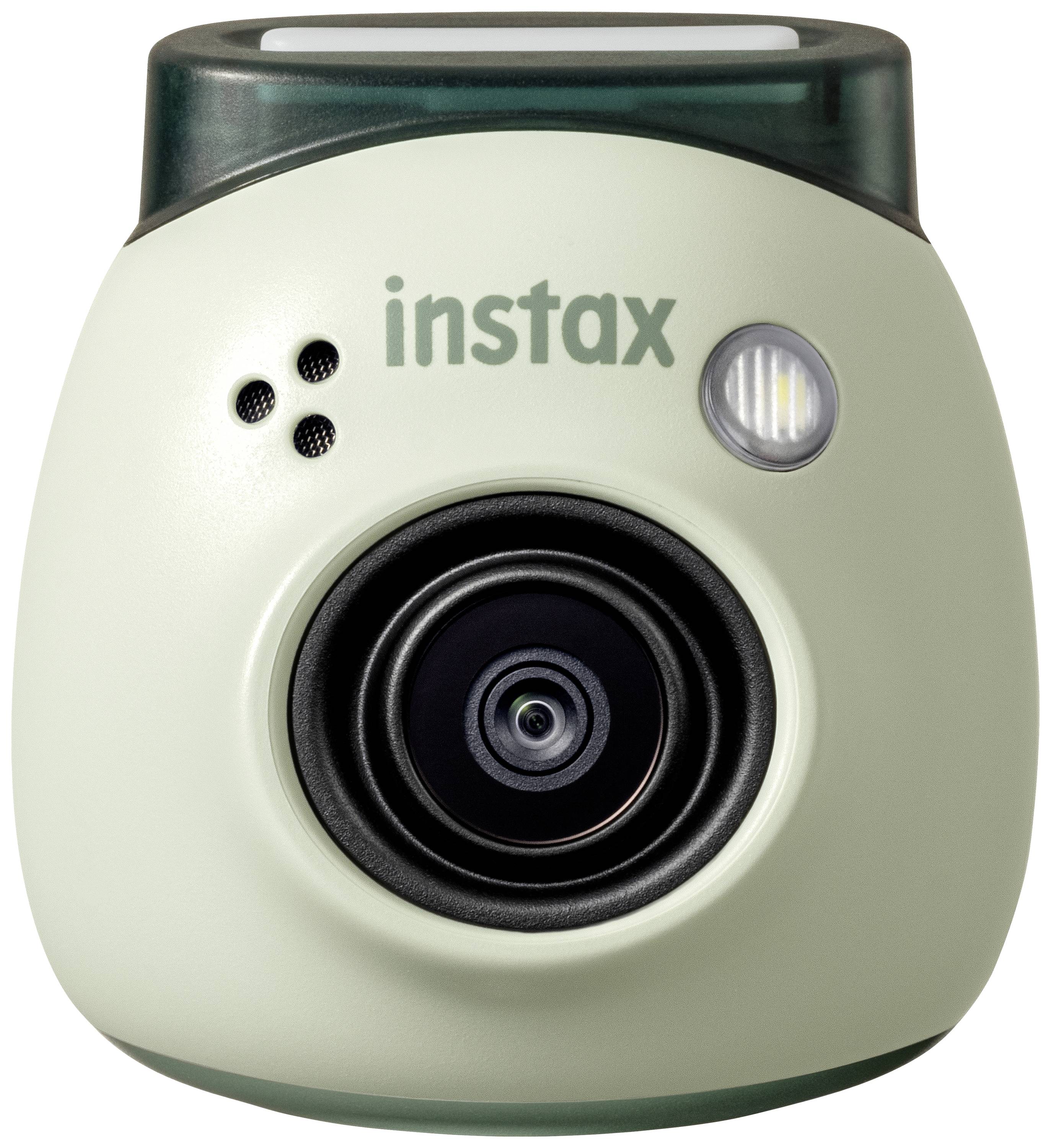 Macchina fotografica istantanea bianca con obiettivo al centro, flash e nome del marchio 'instax' sopra.