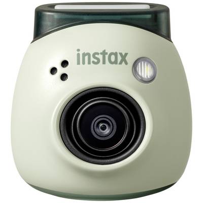Macchina fotografica istantanea bianca con obiettivo al centro, flash e nome del marchio 'instax' sopra.