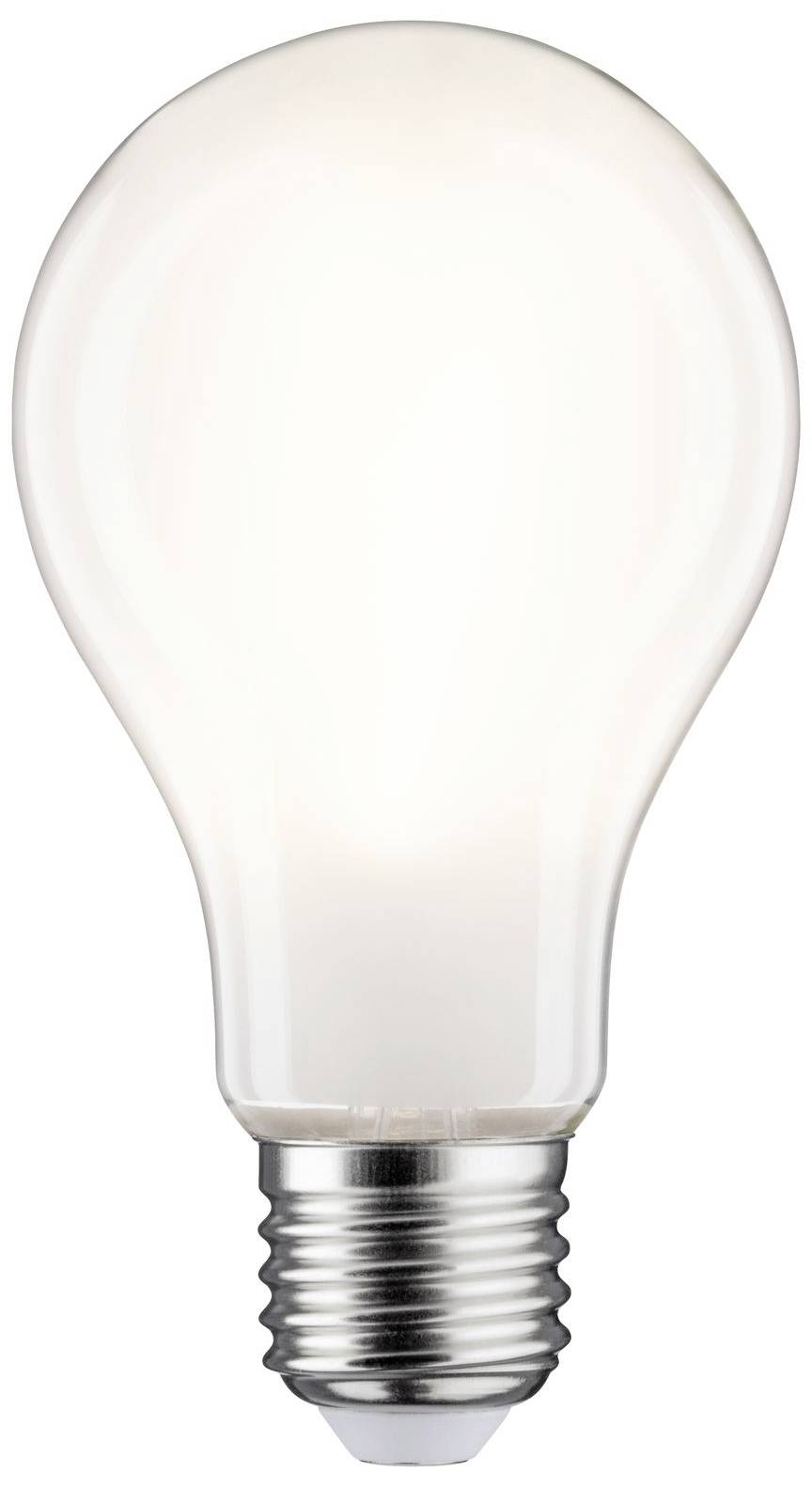 Una lampadina luminosa con base argentata su sfondo bianco. Simboleggia idea o innovazione.