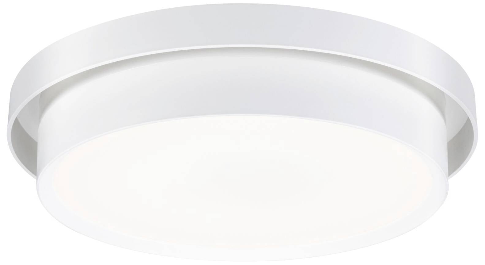 Una plafoniera bianca, rotonda, dal design minimale, adatta agli ambienti interni moderni.