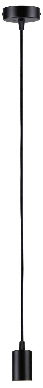 Lampada a sospensione nera, minimalista, con cavo lungo e attacco cilindrico, adatta per l'arredamento di ambienti moderni.