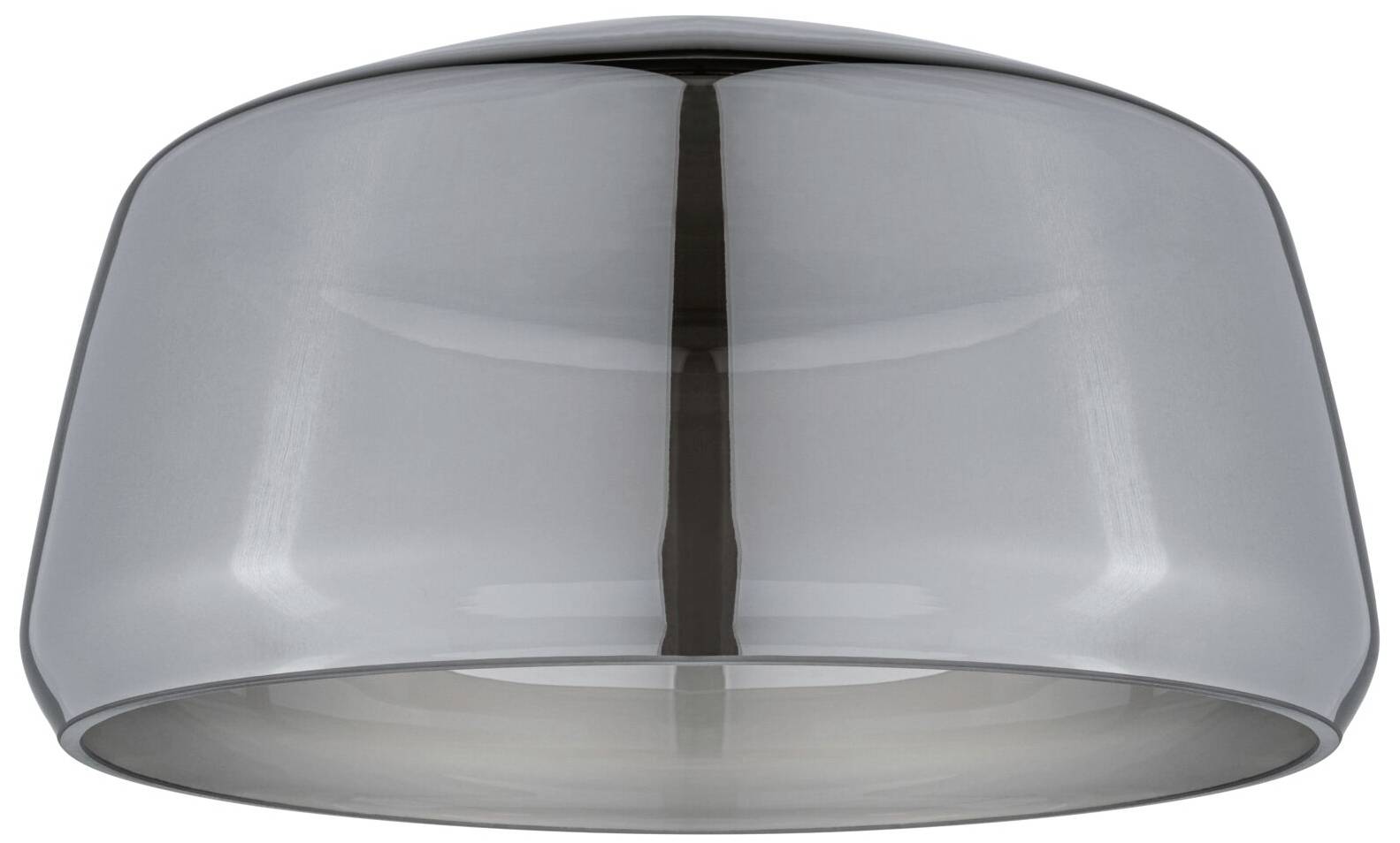 Un moderno lampadario rotondo con paralume grigio, leggermente traslucido, che distribuisce la luce in modo uniforme nell'ambiente.