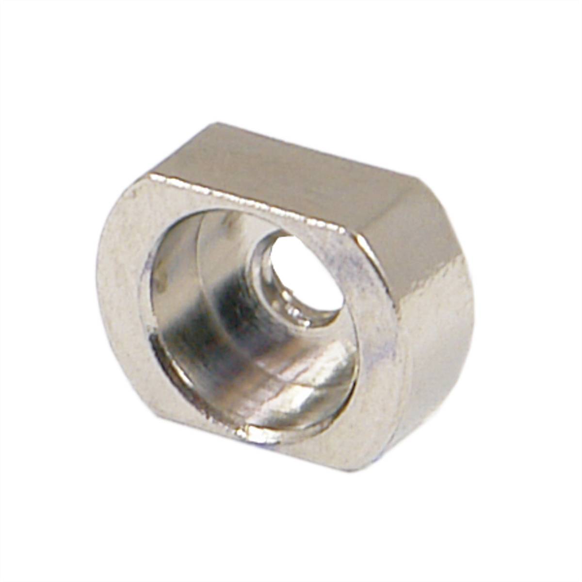 Dado esagonale in metallo con superficie lucida. Viene utilizzato per fissaggi in costruzioni meccaniche.