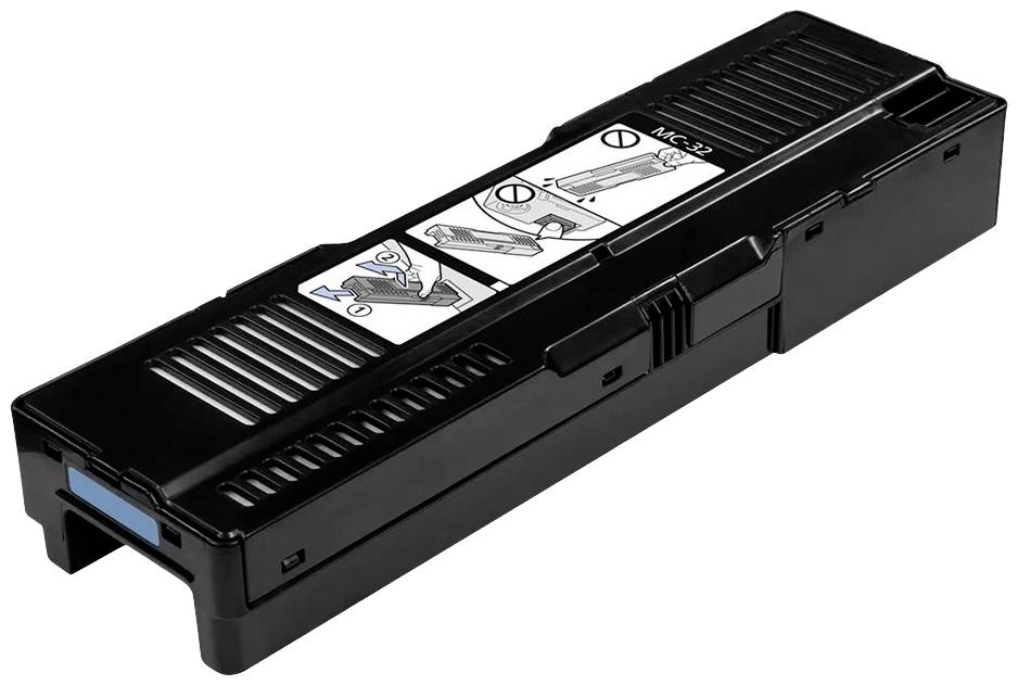 Un toner nero con simboli di istruzioni per l'installazione sulla parte superiore. Forma rettangolare, adatto per stampanti laser.