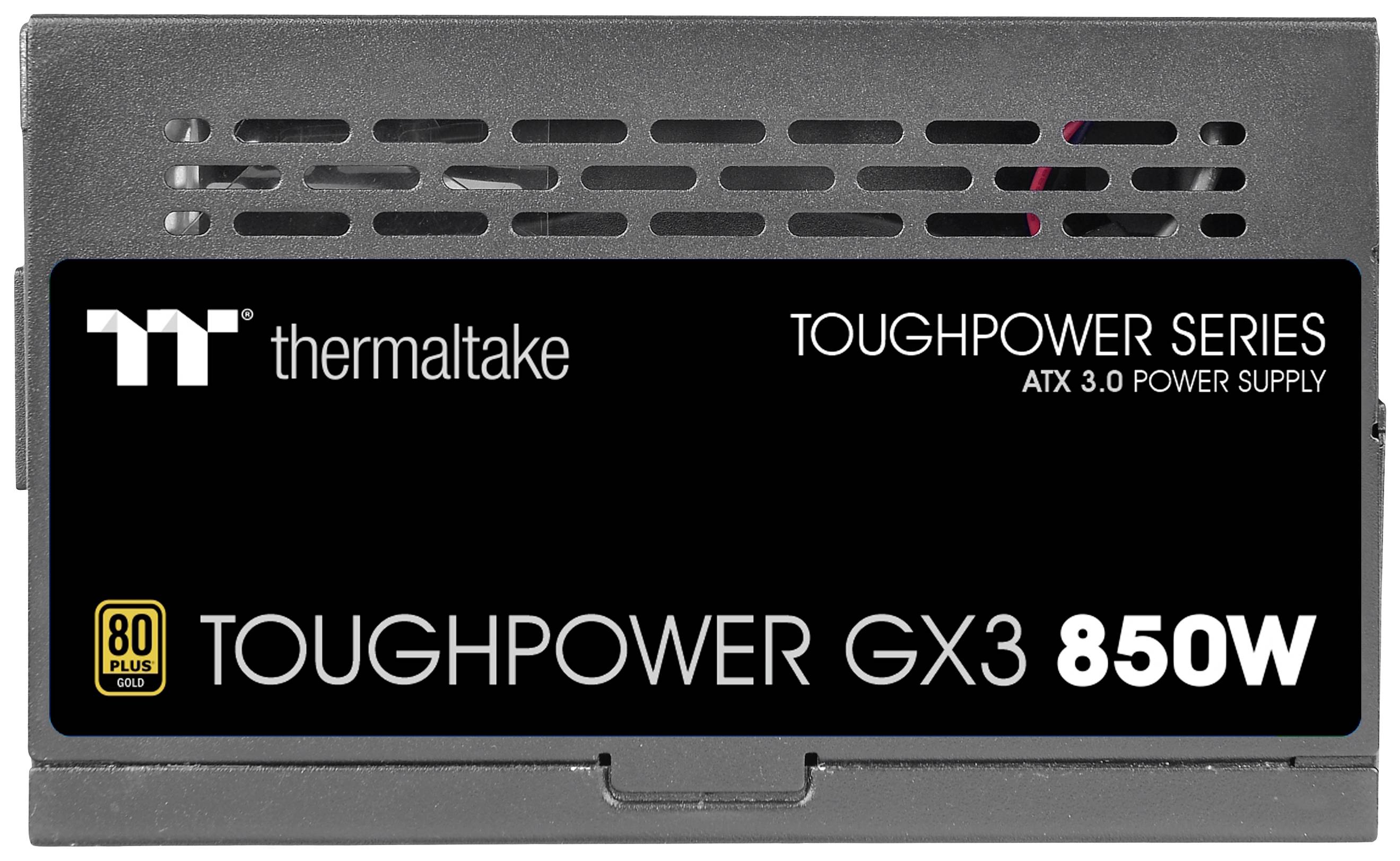 Alimentatore Thermaltake Toughpower GX3 850W, ATX 3.0, 80 Plus Gold, adatto per assemblaggio PC.