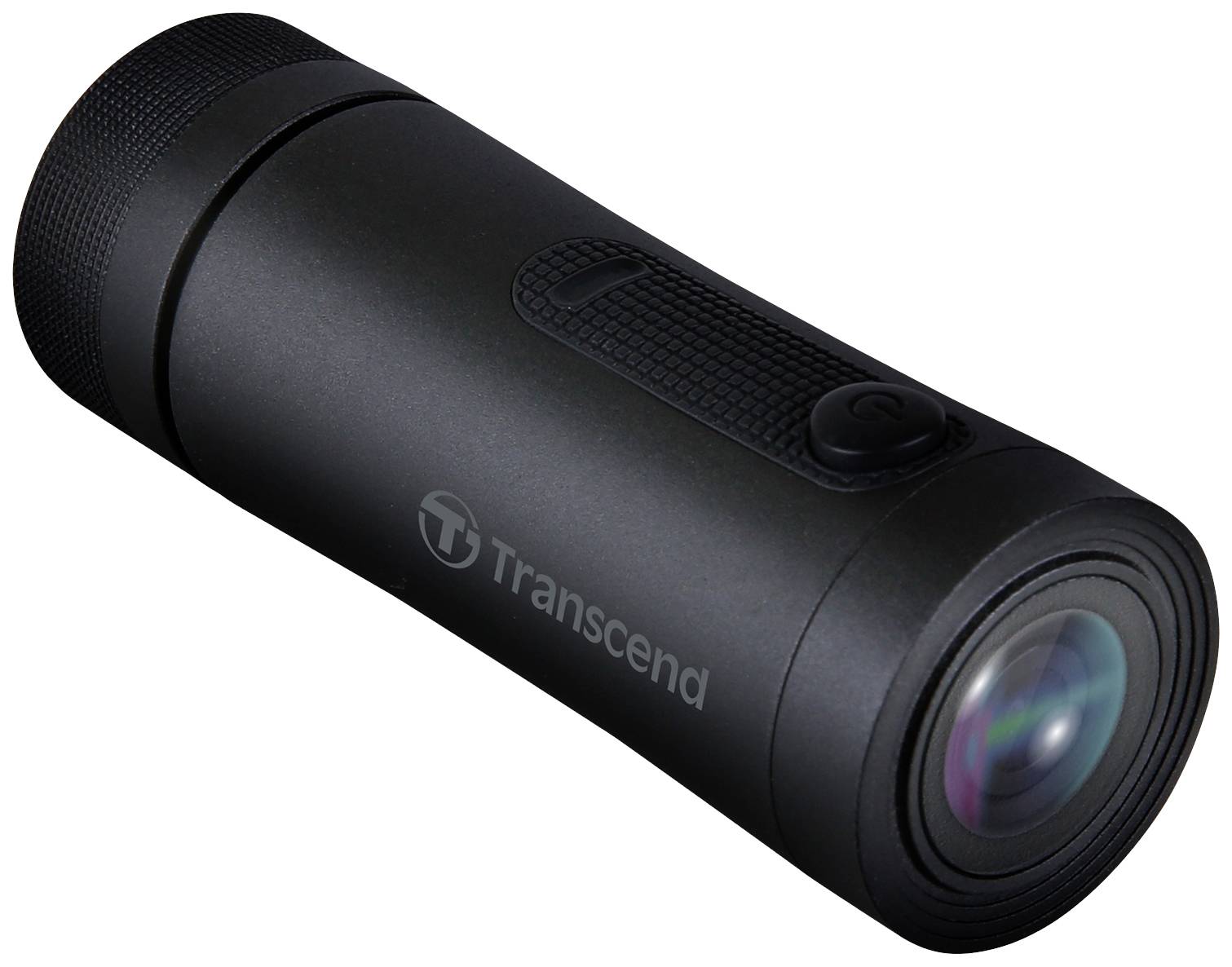 Fotocamera portatile compatta, di colore nero, marca Transcend.
