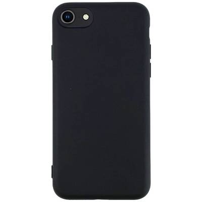 Custodia nera per smartphone con ritagli per fotocamera e flash, vista posteriore, design semplice ed elegante.