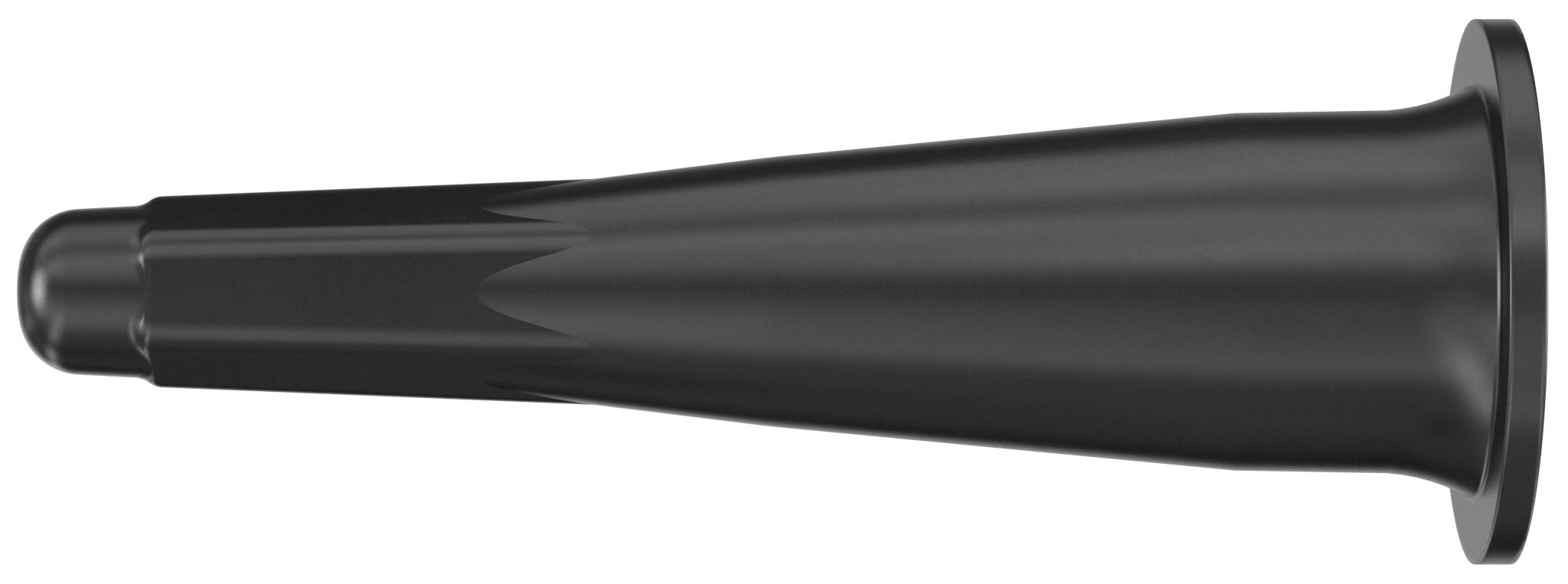 Corno d'aria a forma di cono nero con bocca svasata e ugello stretto, mostrato su uno sfondo semplice.