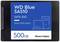 SSD WD Blue SA510 SATA, Unità a stato solido, 500GB, Western Digital. Sulla confezione sono raffigurati simboli di computer e laptop.