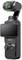 Una videocamera d'azione portatile nera con gimbal integrato e schermo. Nella parte superiore si trova l'unità della fotocamera con un obiettivo.
