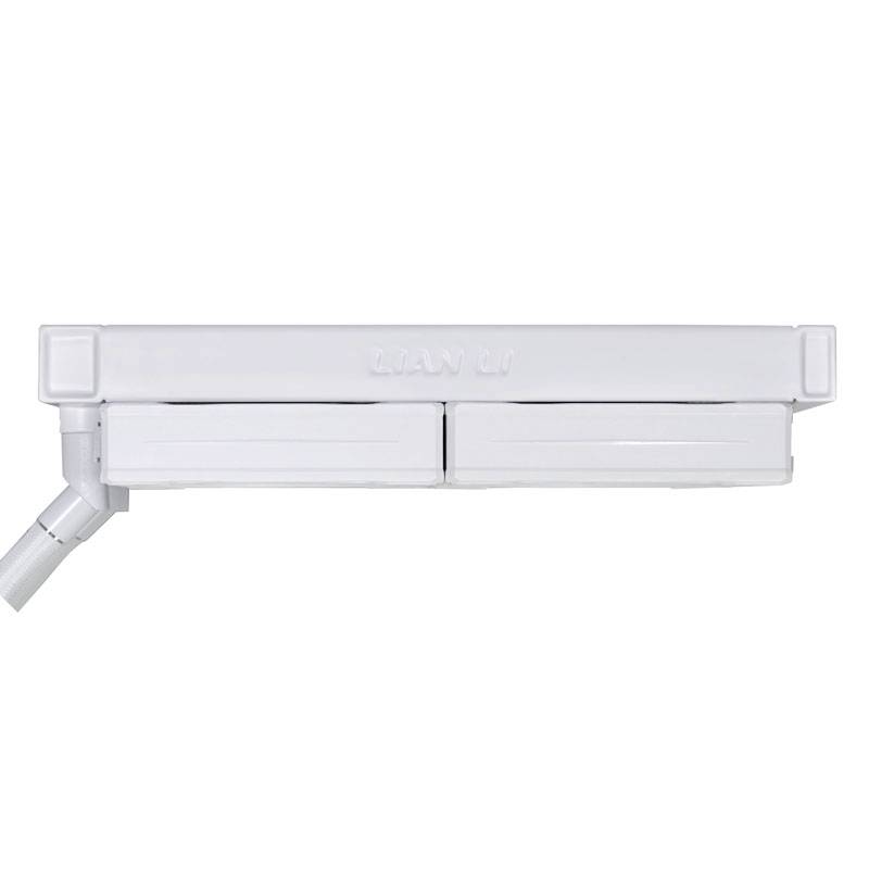 Un motore elettrico bianco per finestre con involucro rettangolare e due bracci di apertura. Ideale per sistemi di ventilazione.