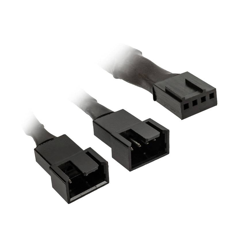 Tre spine di connessione per ventole, di colore nero, bipolo e tripolo, disposte una accanto all'altra. Sono destinate al collegamento di componenti per computer.