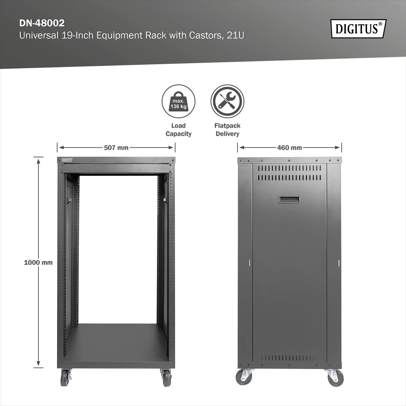 Digitus DN-48002 Rack su ruote da 19 pollici 21 U Lamiera d'acciaio-12