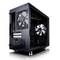 Un case per PC nero e aperto, con ventole e gestione dei cavi. Adatto per l'assemblaggio di un computer desktop.
