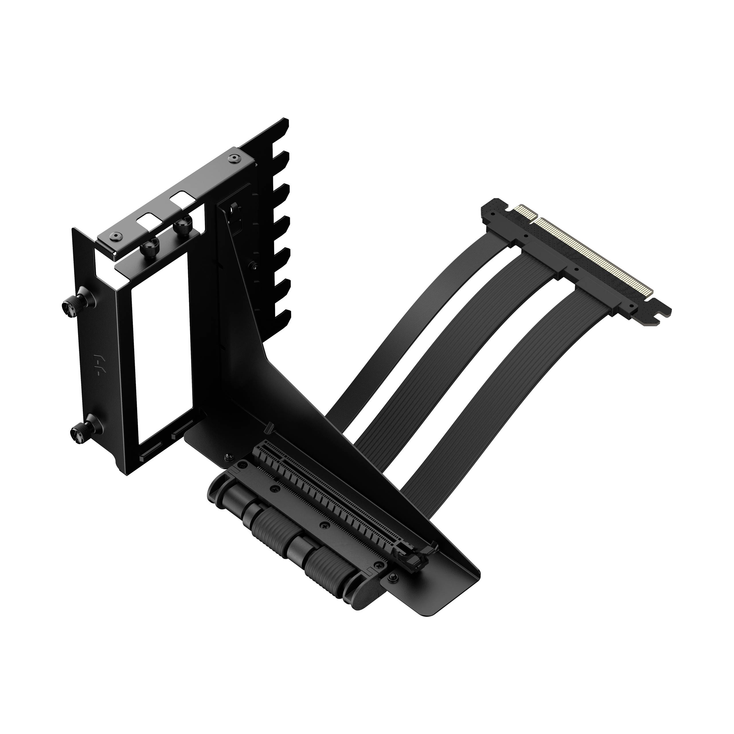 Supporto nero per GPU PCIe regolabile con cavi, per l'installazione di schede grafiche all'interno di un case per computer.