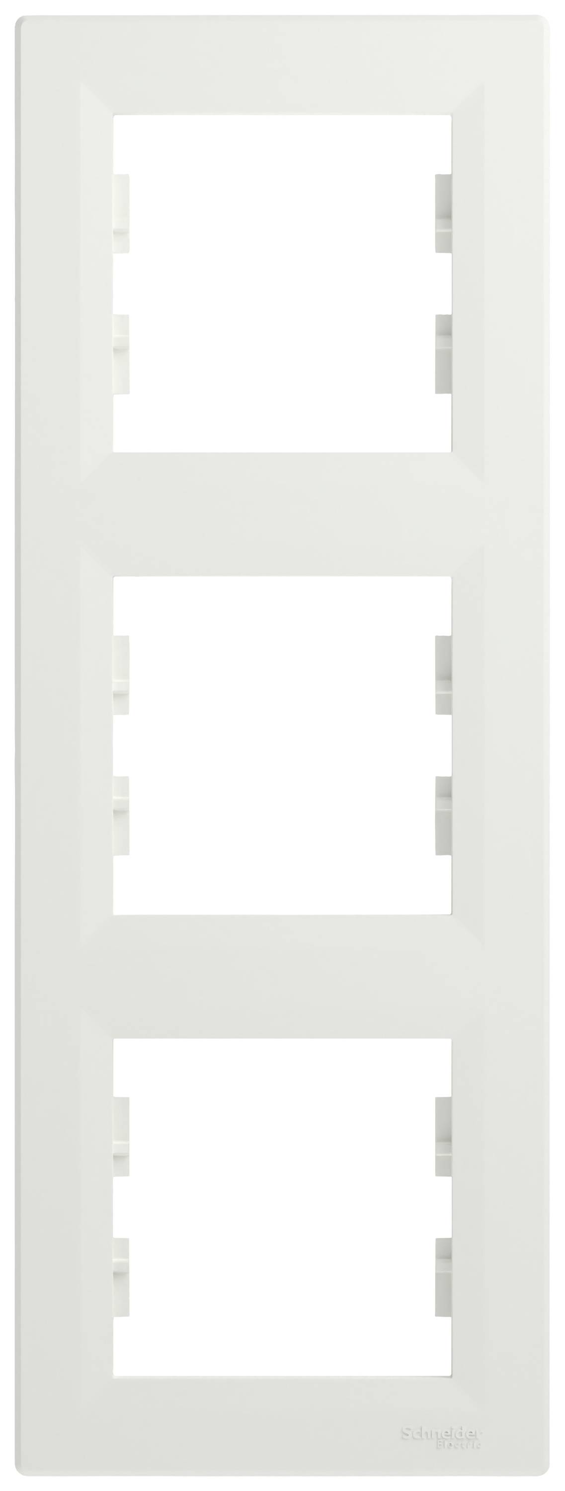 Copertura bianca per interruttori con tre vani verticali per interruttori o prese elettriche.