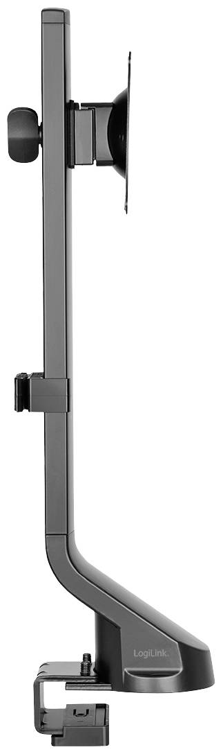 Supporto per monitor, orientamento verticale, con braccio regolabile e morsetto per fissaggio a tavolo, colore nero.