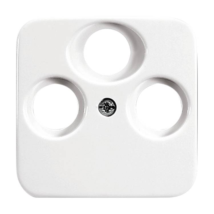 Copertura bianca con tre aperture circolari e una vite centrale.
