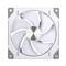 Un ventilatore bianco per computer con più pale, cornice quadrata e fissaggi angolari grigi, utilizzato per raffreddare dispositivi elettronici.