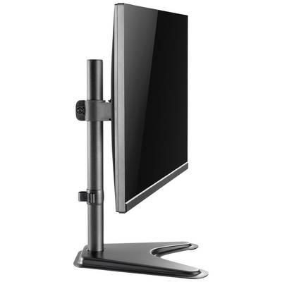 Monitor LCD piatto in orientamento verticale su un piedistallo nero. Lo schermo è posizionato lateralmente e non mostra alcun contenuto sul display.
