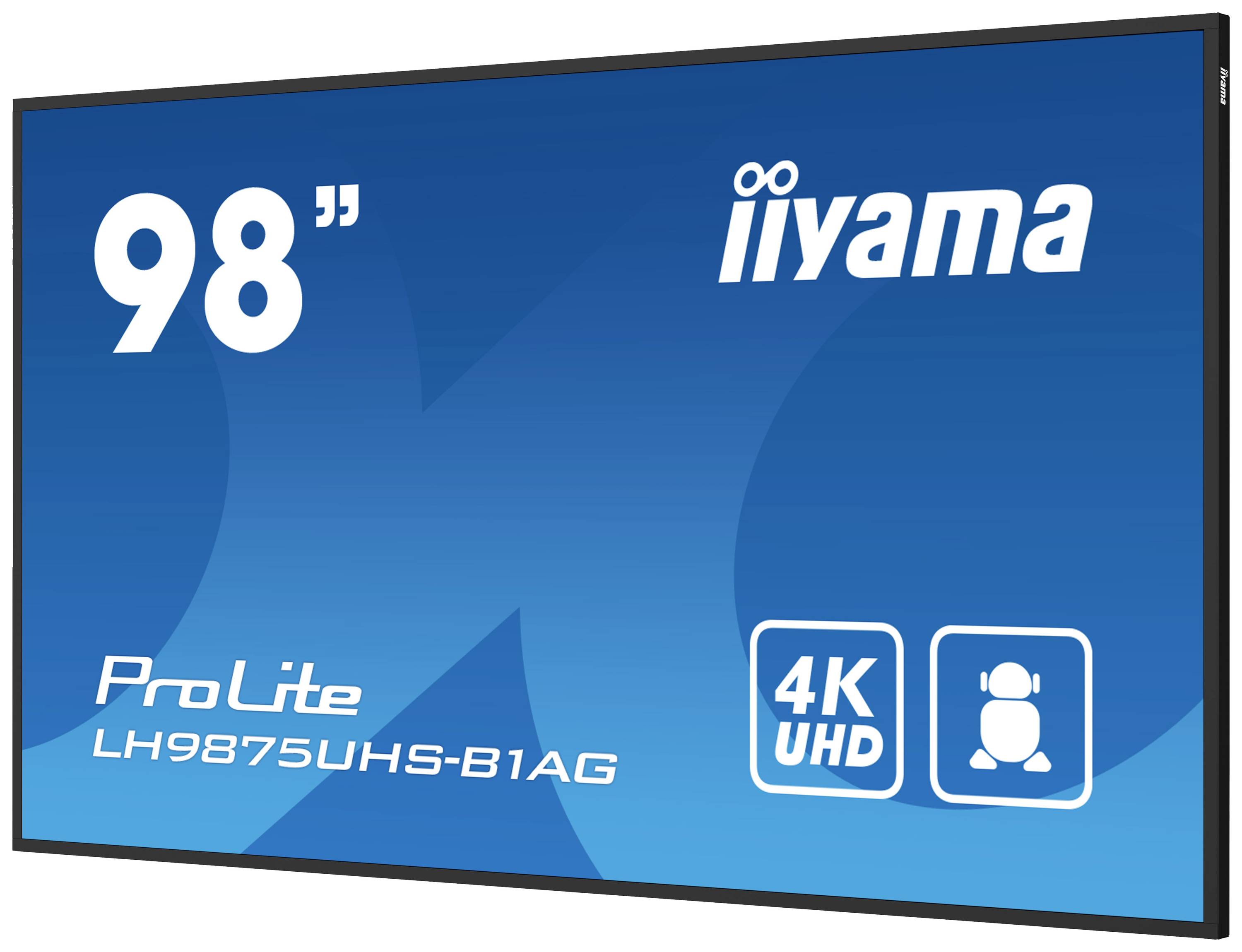 Un monitor iiyama ProLite da 98 pollici con risoluzione 4K UHD. Modello: LH9875UHS-B1AG.