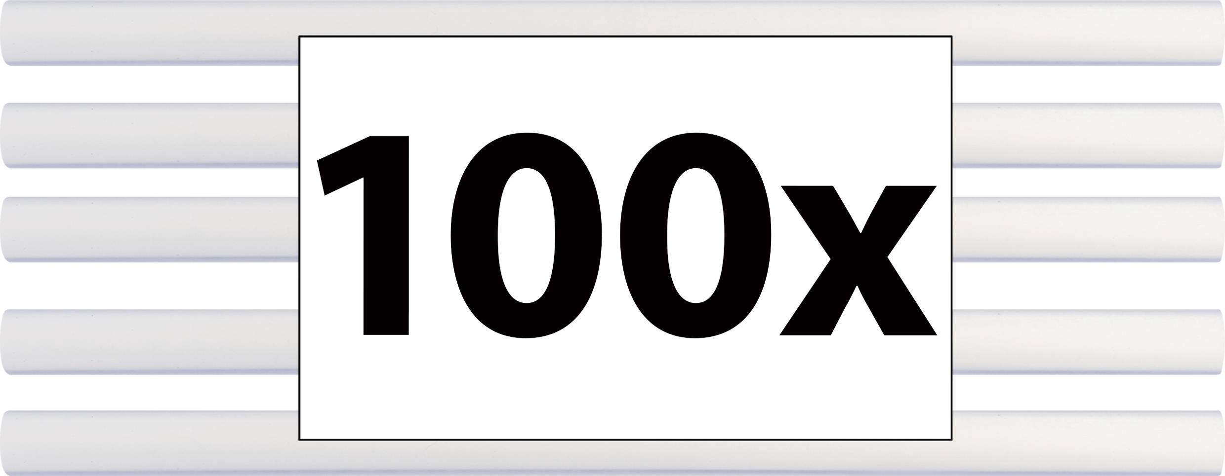 '100x' in caratteri neri su sfondo bianco, circondato da cilindri orizzontali bianchi.