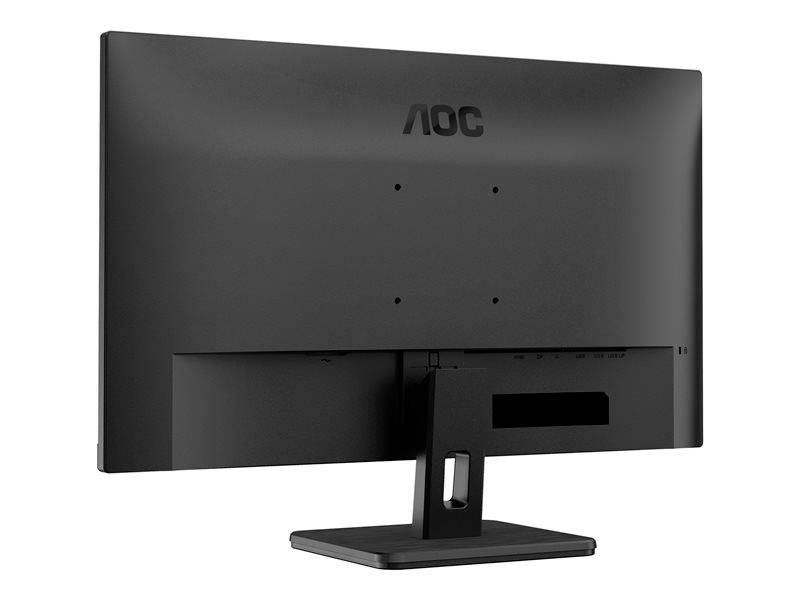 Il monitor AOC di colore nero è visibile dal retro. Ha un piedistallo rettangolare e nessun cavo visibile.