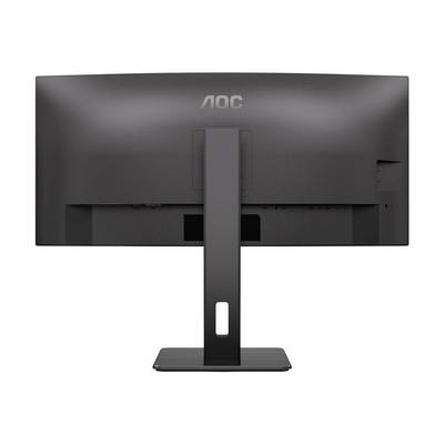Un monitor nero AOC visto da dietro. Il supporto è montato al centro.