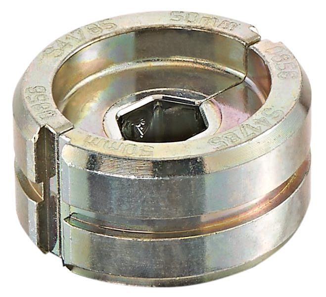 Un connettore metallico rotondo con filettatura a vite e incavo esagonale, utilizzato per il fissaggio stabile di componenti di mobili.
