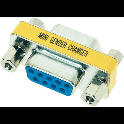 Un adattatore 'Mini Gender Changer' con nove slot blu in custodia metallica, utilizzato per la conversione di connessioni di spine.