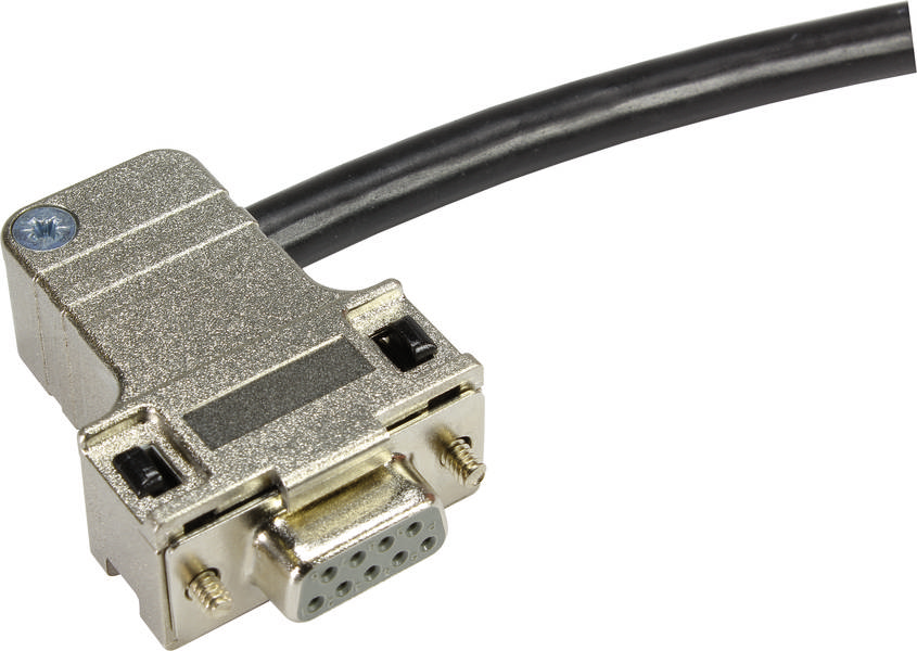 Un connettore VGA argentato con cavo nero, tipicamente utilizzato per collegare monitor ai computer.