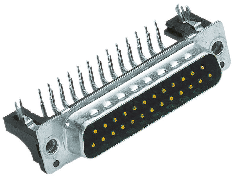 Un connettore D-Sub da 25 pin, comunemente utilizzato in dispositivi elettronici, mostra i pin dall'alto.