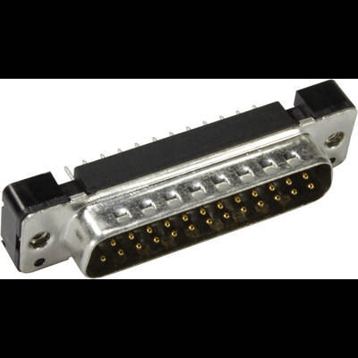 Un connettore D-Sub a 25 pin, comunemente utilizzato per interfacce seriali in reti di computer e attrezzature di comunicazione.