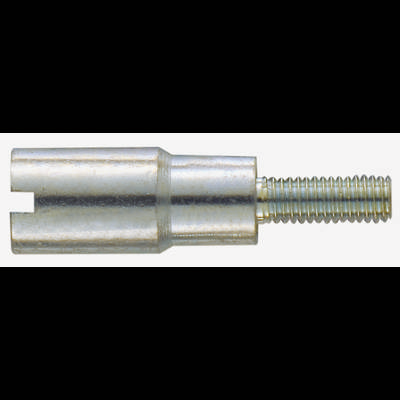 Elemento metallico con corpo cilindrico, un'estremità incassata e un perno filettato. Probabilmente un componente di connessione.